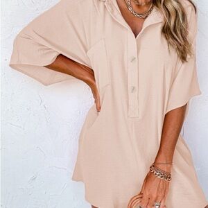 Beige Button-Up Tunic Dress